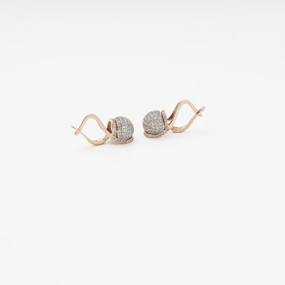 Rose Gold 585 14K Drop Earrings with CZ Ball Pendant — Kabluchka