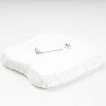 Silver 925 pavé crescent moon and star studs linked by a fine chain — Kabluchka