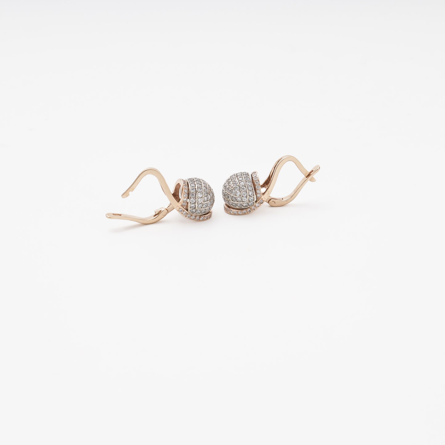 Rose Gold 585 14K Drop Earrings with CZ Ball Pendant — Kabluchka