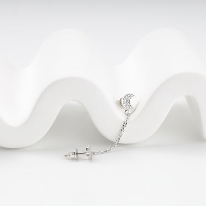 Close-up of the pavé crescent moon stud with screw-back post — Kabluchka