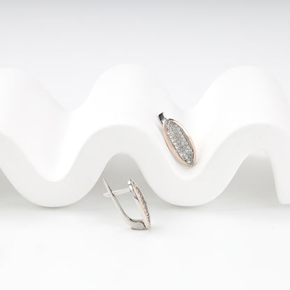 Leaf-shaped cubic zirconia drop earrings — front view — Kabluchka