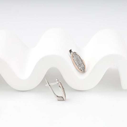 Leaf-shaped cubic zirconia drop earrings — front view — Kabluchka