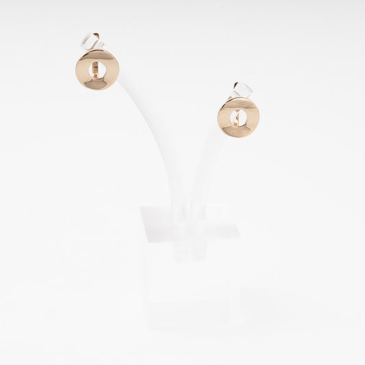 Gold 585 minimalist round earrings front view - Kabluchka