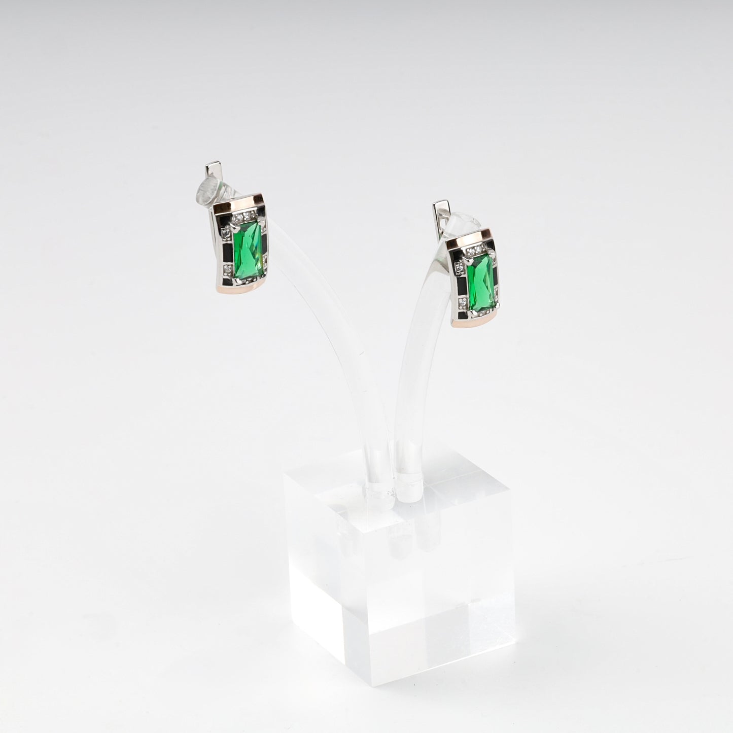 Rectangular green alpinite and cubic zirconia earring details