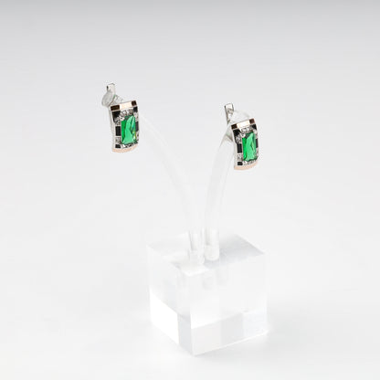 Rectangular green alpinite and cubic zirconia earring details