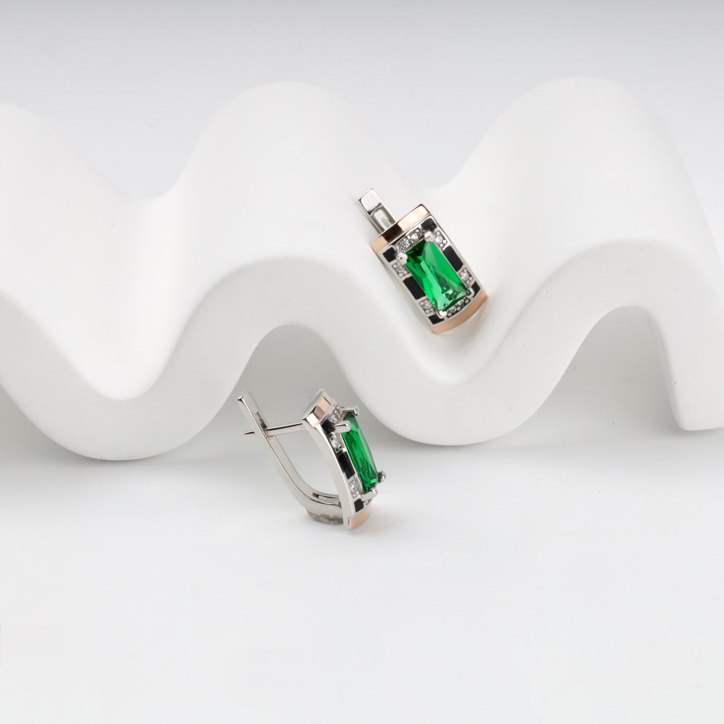 Rhodium-plated drop earrings with secure English locks