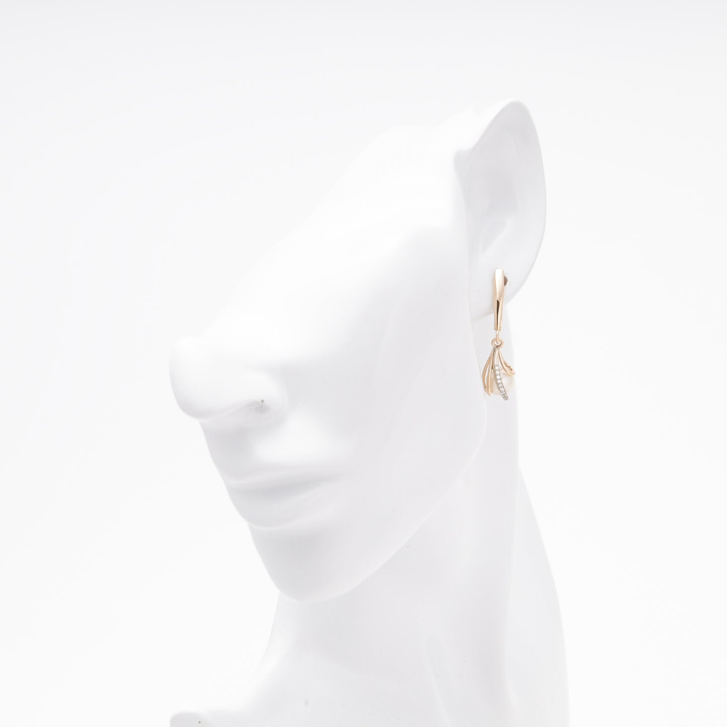 Rose Gold 585 14K Drop Earrings with Pearl and CZ — Kabluchka