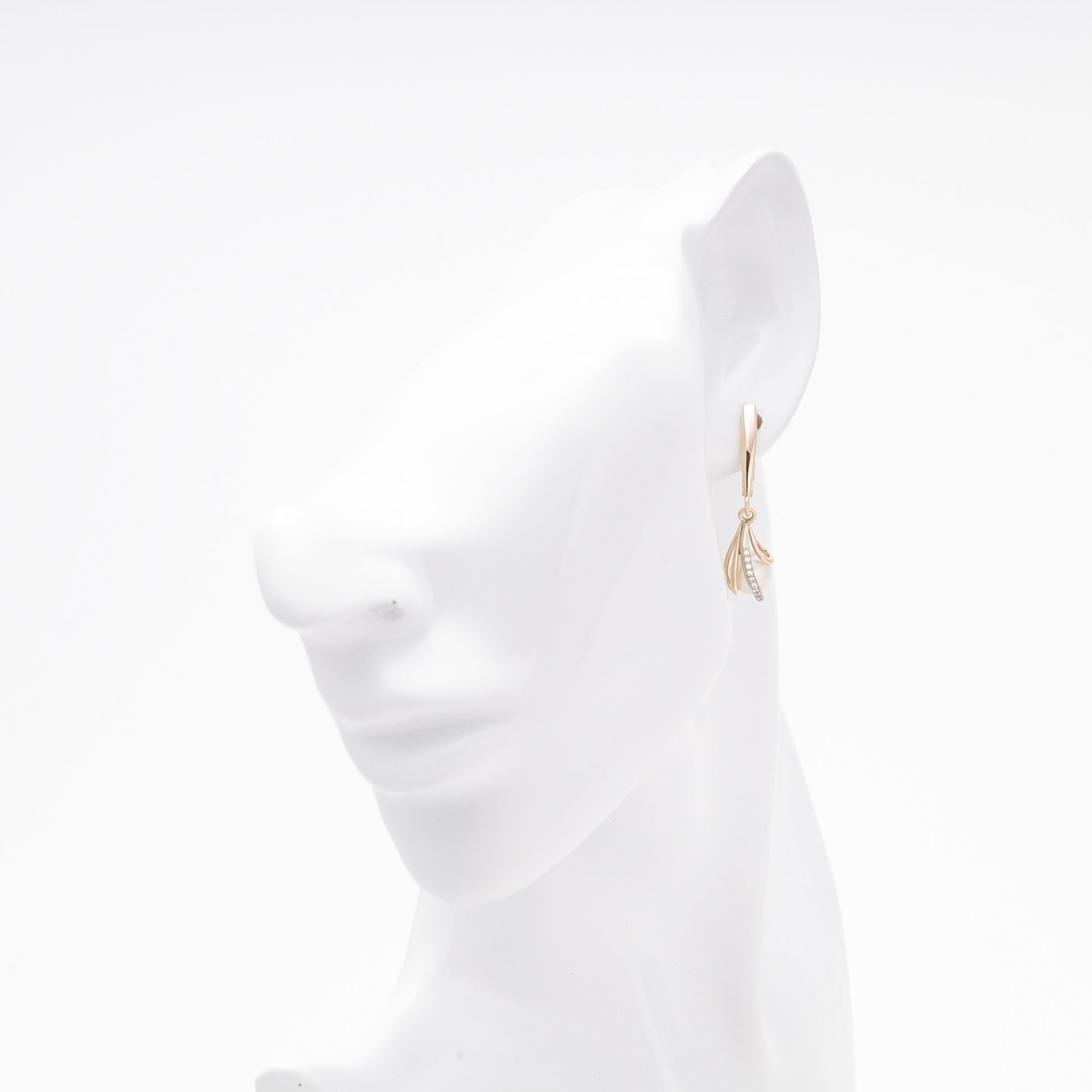Rose Gold 585 14K Drop Earrings with Pearl and CZ — Kabluchka