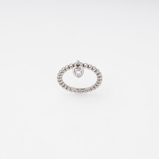 Silver 925 beaded ring with heart CZ charm — Kabluchka