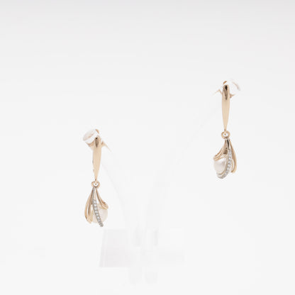 Rose Gold 585 14K Drop Earrings with Pearl and CZ — Kabluchka