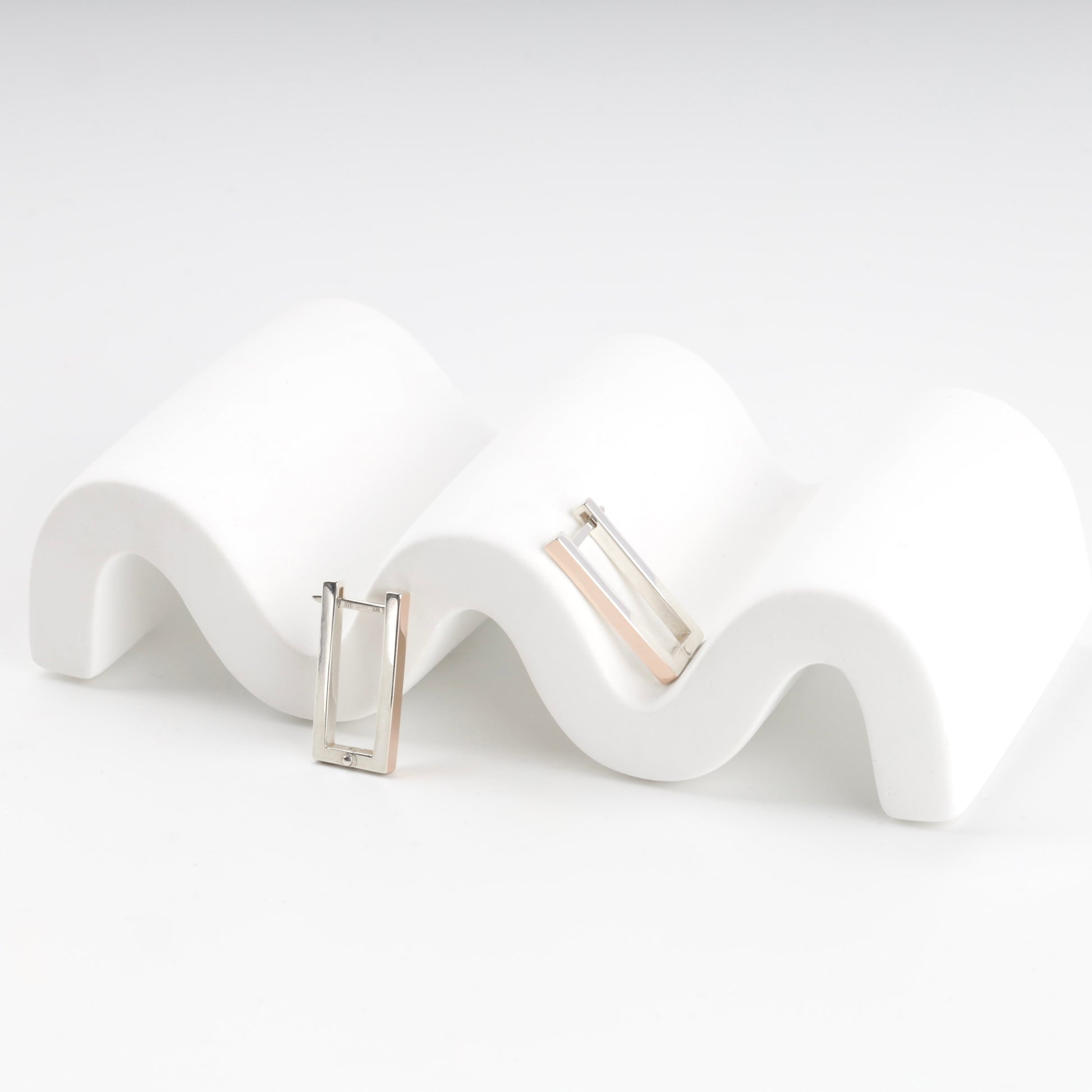 Silver 925 rectangular drop earrings with gold 375 — Kabluchka