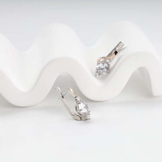 Silver 925 and Gold 375 drop earrings with round cubic zirconia — Kabluchka