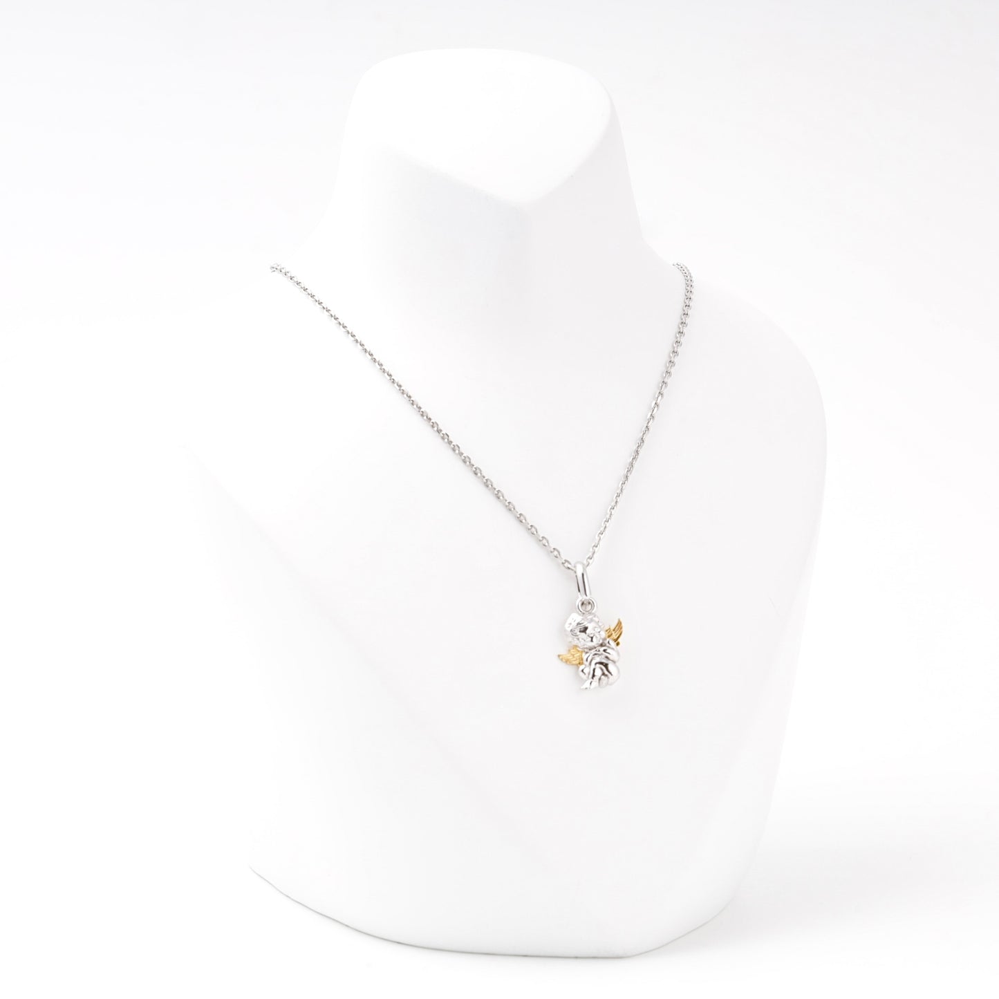 Silver 925 Angel Cherub Pendant with Gold Wings flat lay — Kabluchka