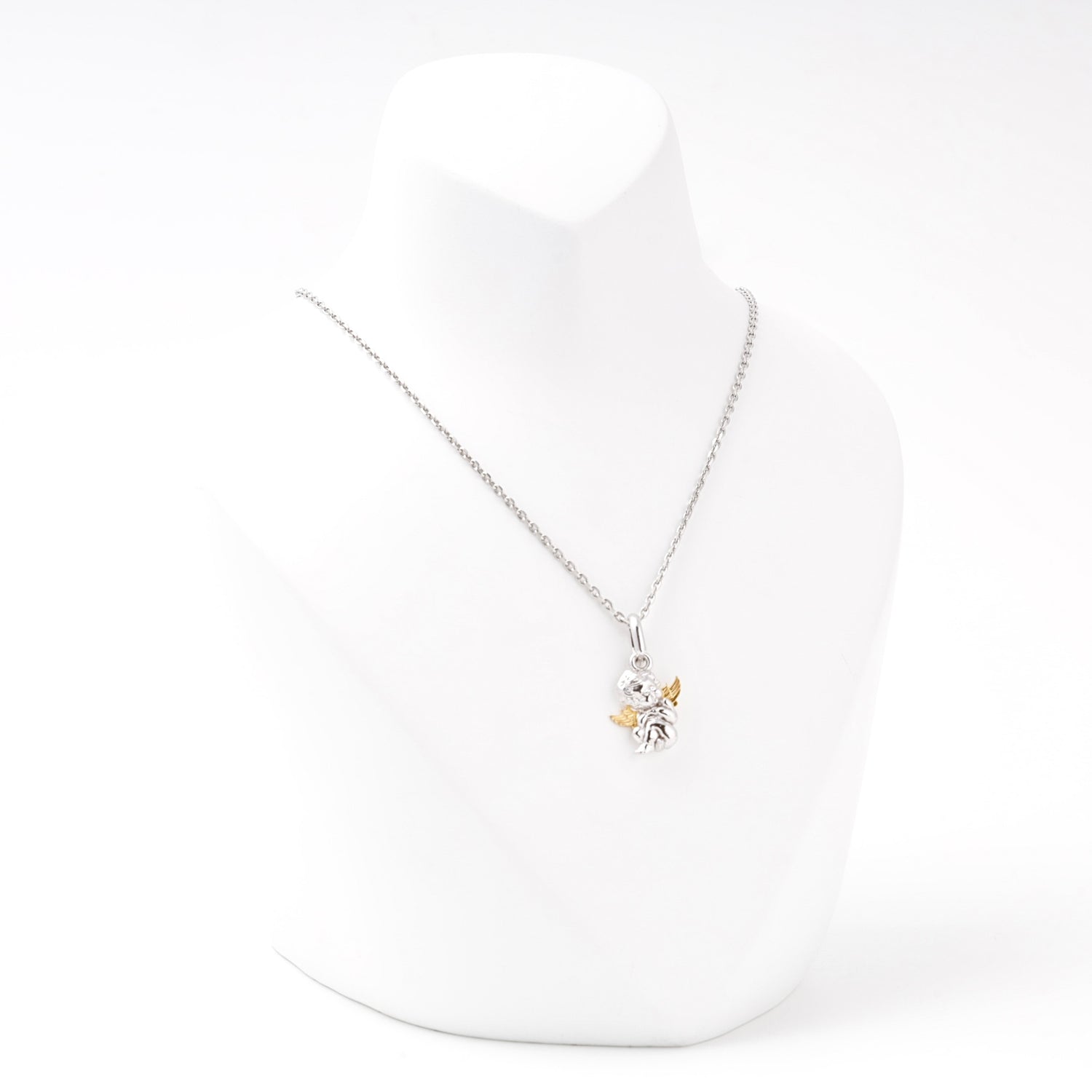 Silver 925 Angel Cherub Pendant with Gold Wings flat lay — Kabluchka