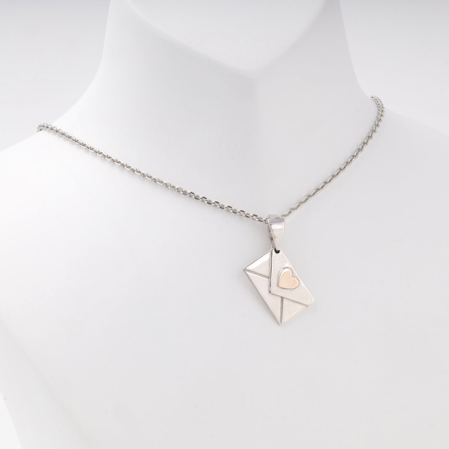 Silver 925 Love Letter Envelope Pendant with Rose Gold Heart on neck — Kabluchka