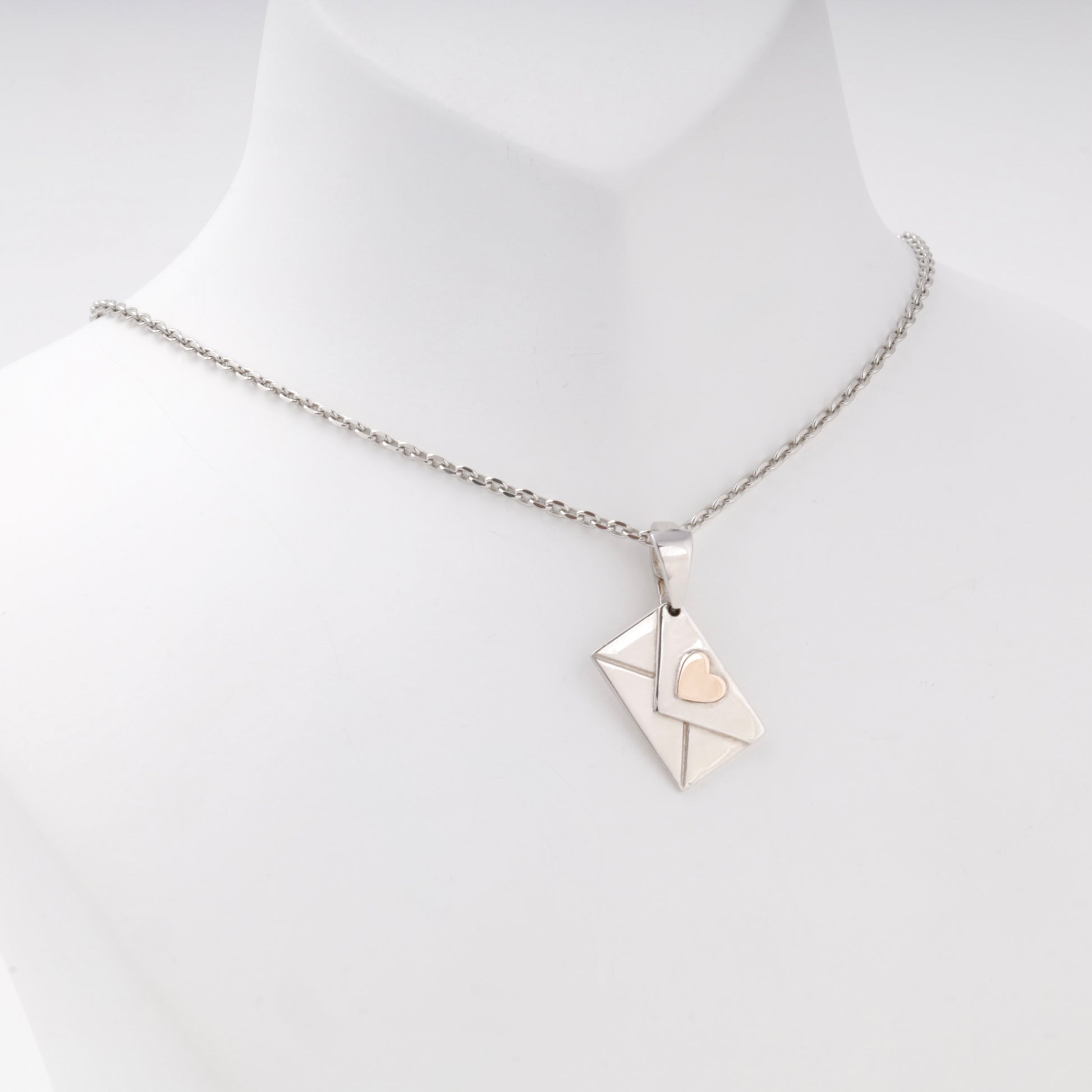 Silver 925 Love Letter Envelope Pendant with Rose Gold Heart on neck — Kabluchka