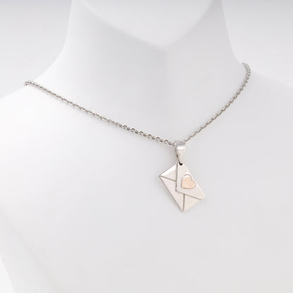 Silver 925 Love Letter Envelope Pendant with Rose Gold Heart on neck — Kabluchka