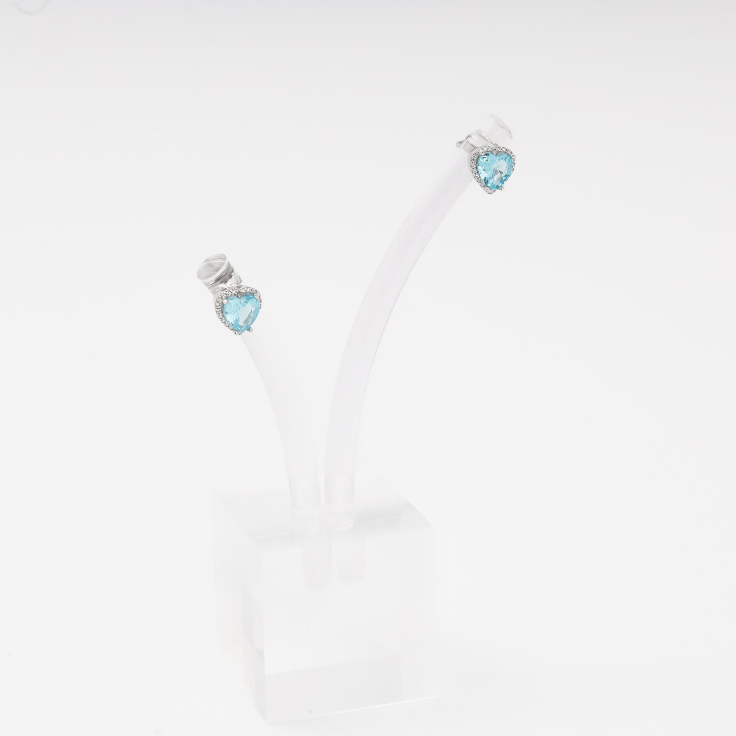 Silver 925 Blue CZ Heart Stud pair view — Kabluchka