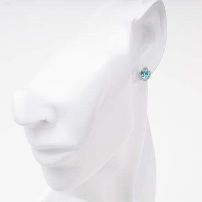 Silver 925 Blue CZ Heart Stud Earrings flat lay — Kabluchka