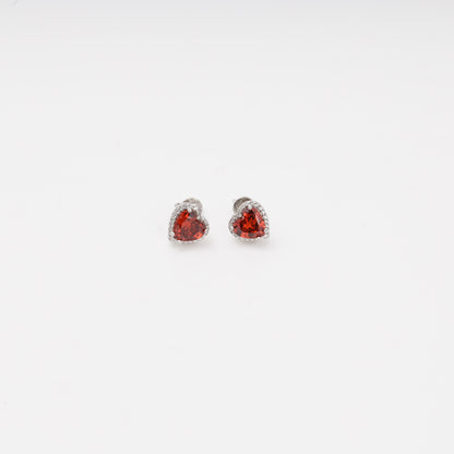 Silver 925 heart stud earrings with red cubic zirconia — Kabluchka