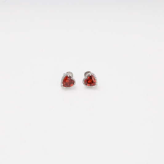 Silver 925 heart stud earrings with red cubic zirconia — Kabluchka