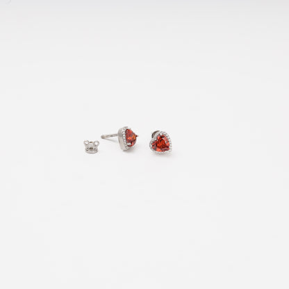 Silver 925 red heart cubic zirconia earrings, side view — Kabluchka