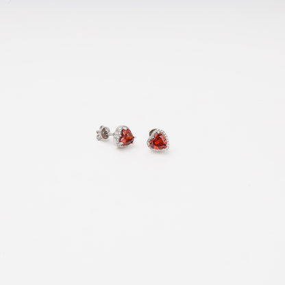 Silver 925 red heart stud earrings close-up — Kabluchka