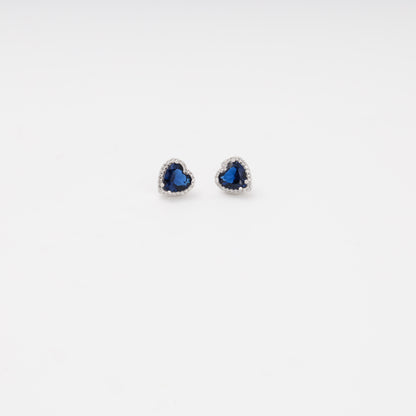 Silver 925 heart stud earrings with blue cubic zirconia — Kabluchka