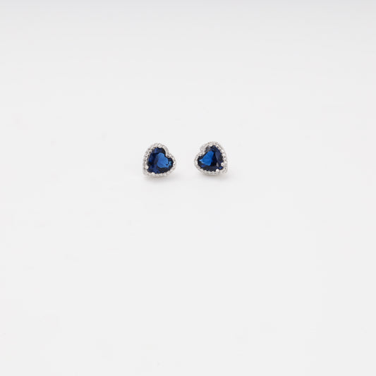 Silver 925 heart stud earrings with blue cubic zirconia — Kabluchka