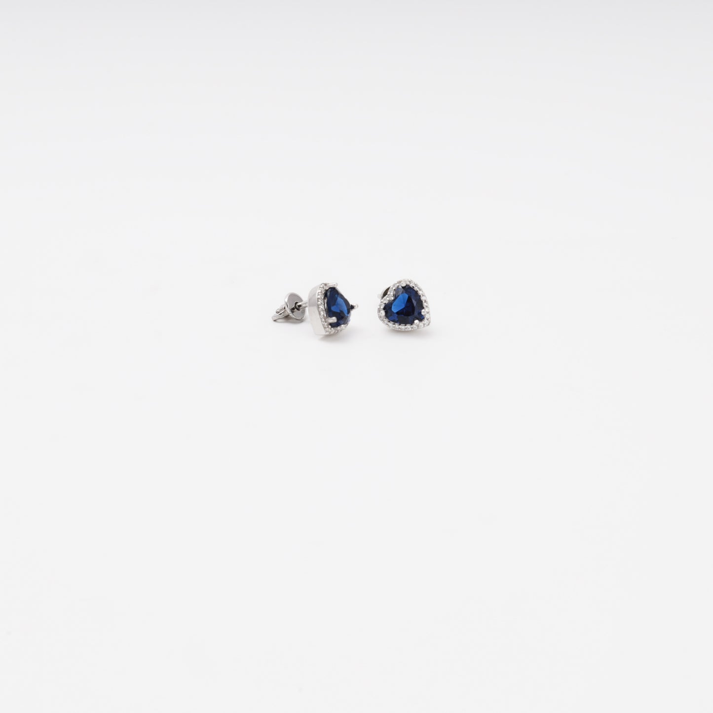 Silver 925 blue heart cubic zirconia earrings, side view — Kabluchka
