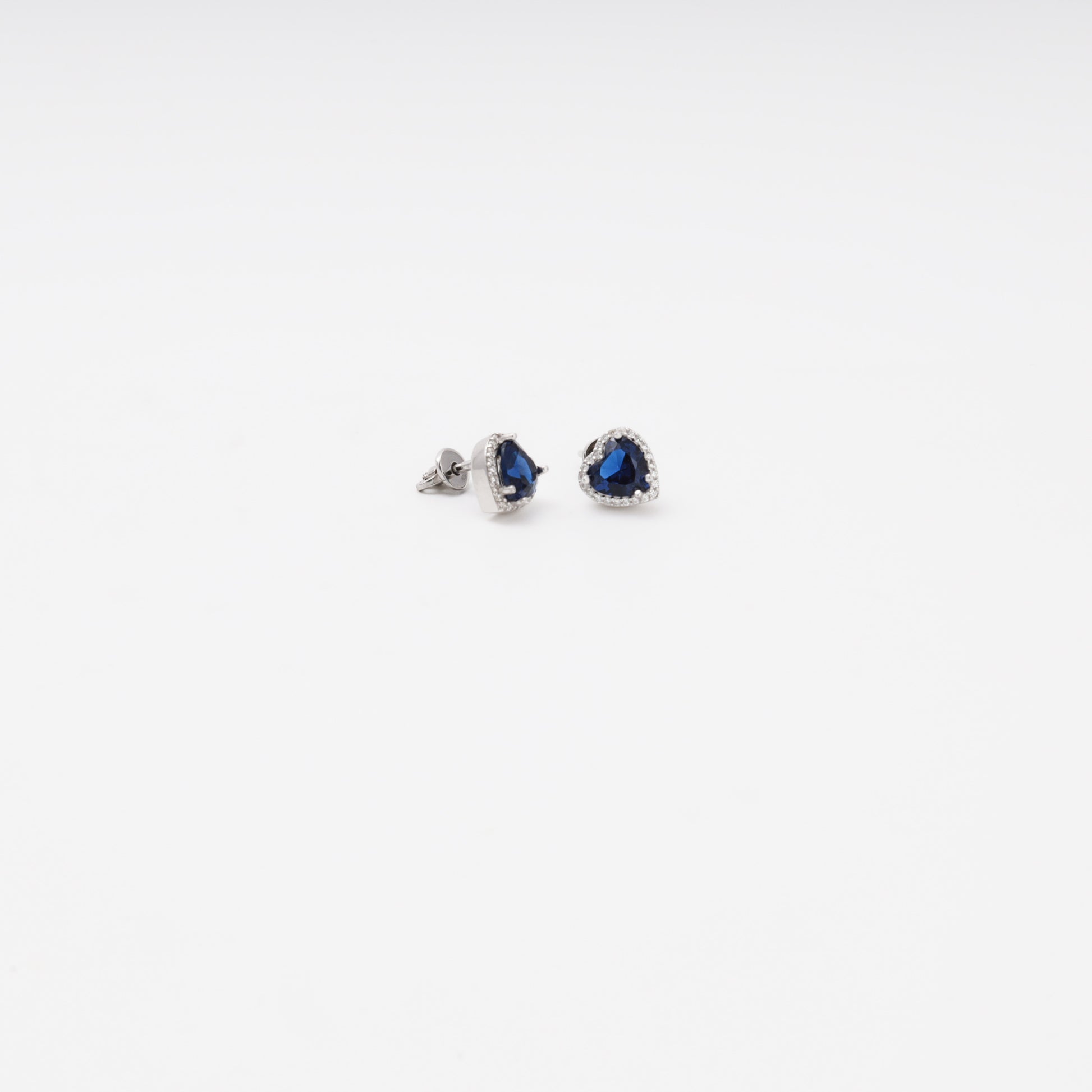 Silver 925 blue heart cubic zirconia earrings, side view — Kabluchka