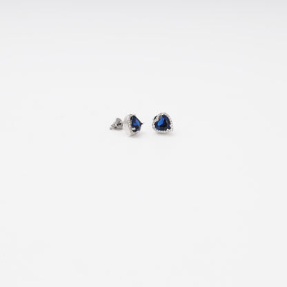 Silver 925 blue heart cubic zirconia earrings, side view — Kabluchka