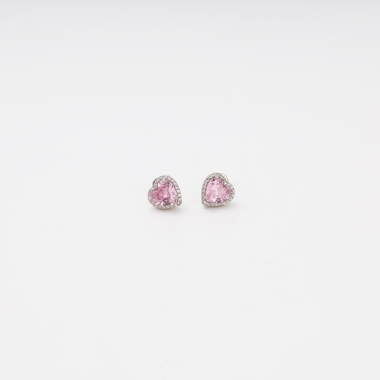 Silver 925 heart stud earrings with pink cubic zirconia — Kabluchka
