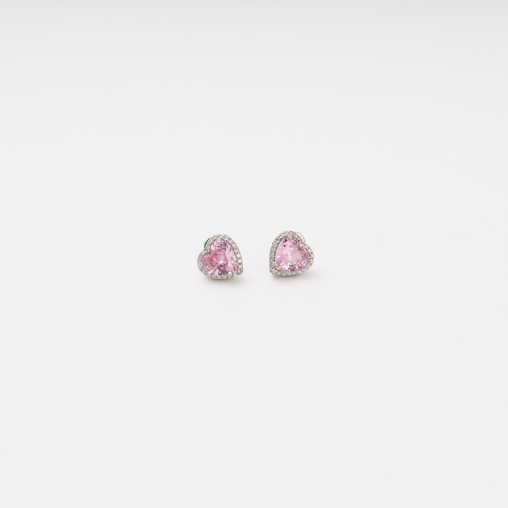 Silver 925 heart stud earrings with pink cubic zirconia — Kabluchka