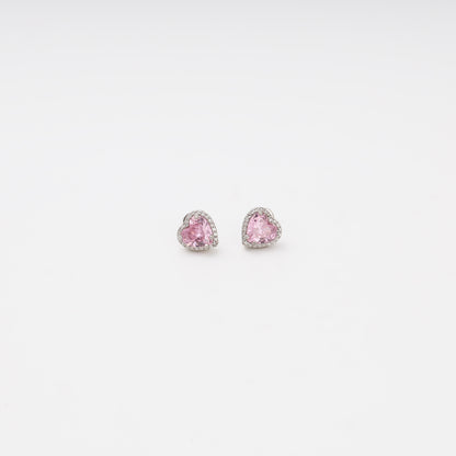 Silver 925 heart stud earrings with pink cubic zirconia — Kabluchka