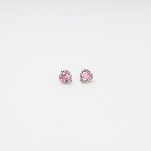 Silver 925 heart stud earrings with pink cubic zirconia — Kabluchka