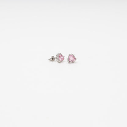 Silver 925 pink heart cubic zirconia earrings, side view — Kabluchka
