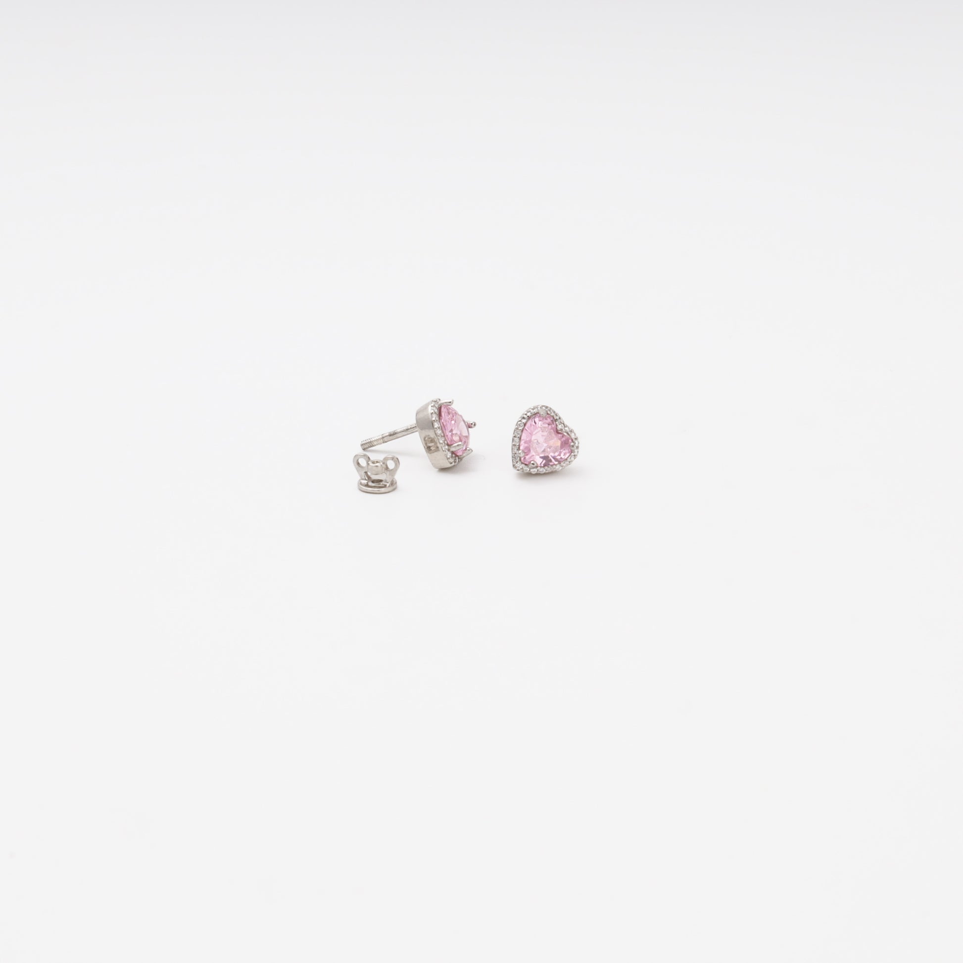 Pink heart stud earrings silver 925 detail — Kabluchka