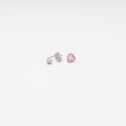 Pink heart stud earrings silver 925 detail — Kabluchka