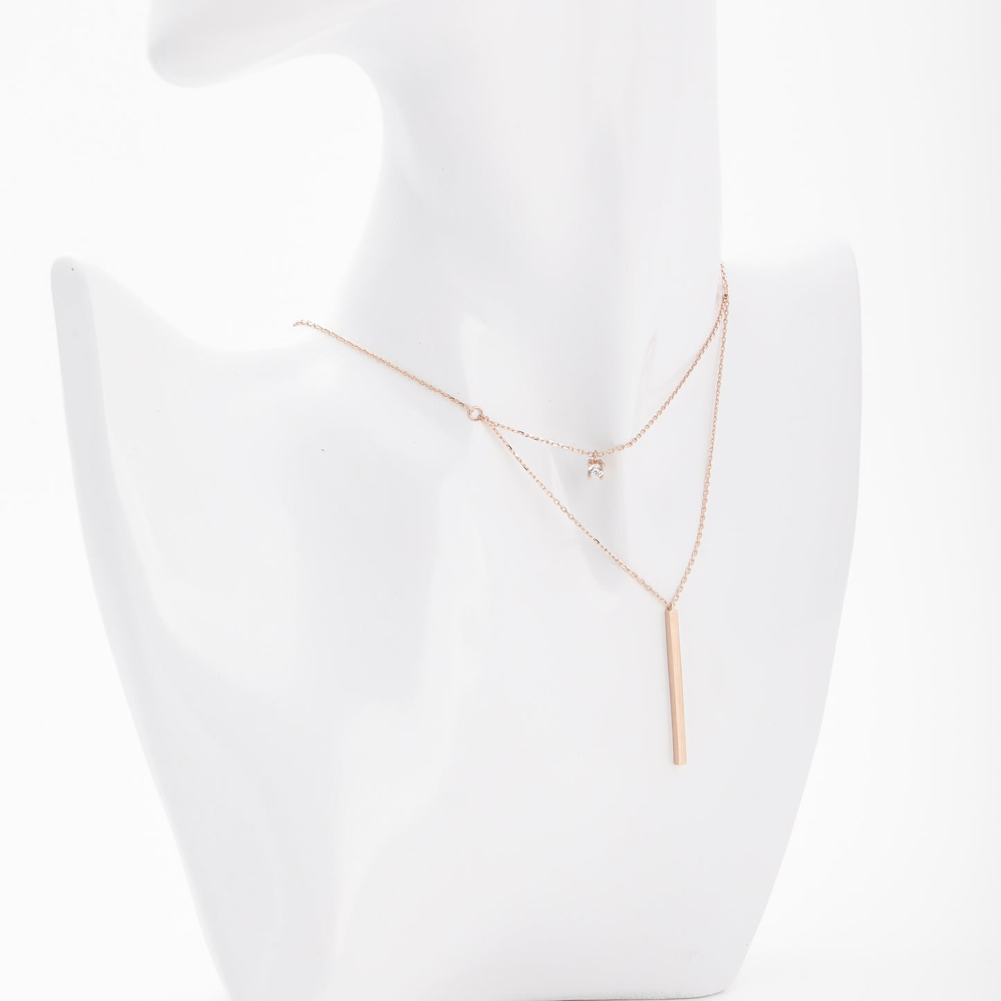 Rose Gold 585 Layered Necklace Bar Pendant from side — Kabluchka