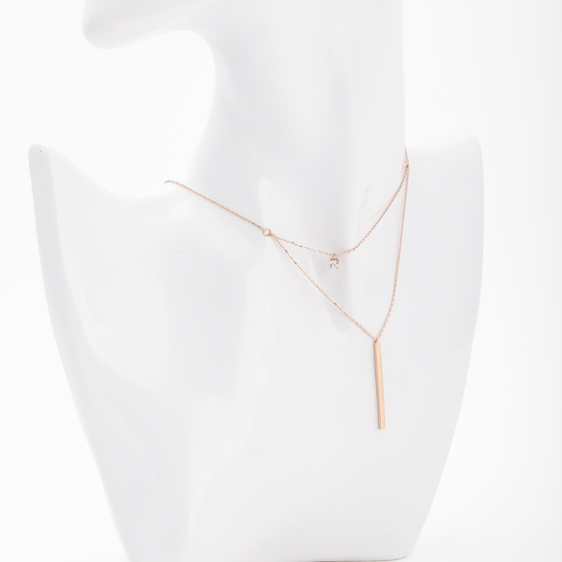 Rose Gold 585 Layered Necklace Bar Pendant from side — Kabluchka