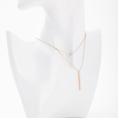 Rose Gold 585 Layered Necklace Bar Pendant from side — Kabluchka