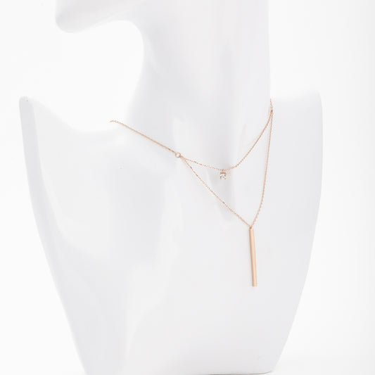 Rose Gold 585 Layered Necklace Bar Pendant from side — Kabluchka