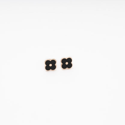Rose gold 585 clover stud earrings with black enamel — Kabluchka