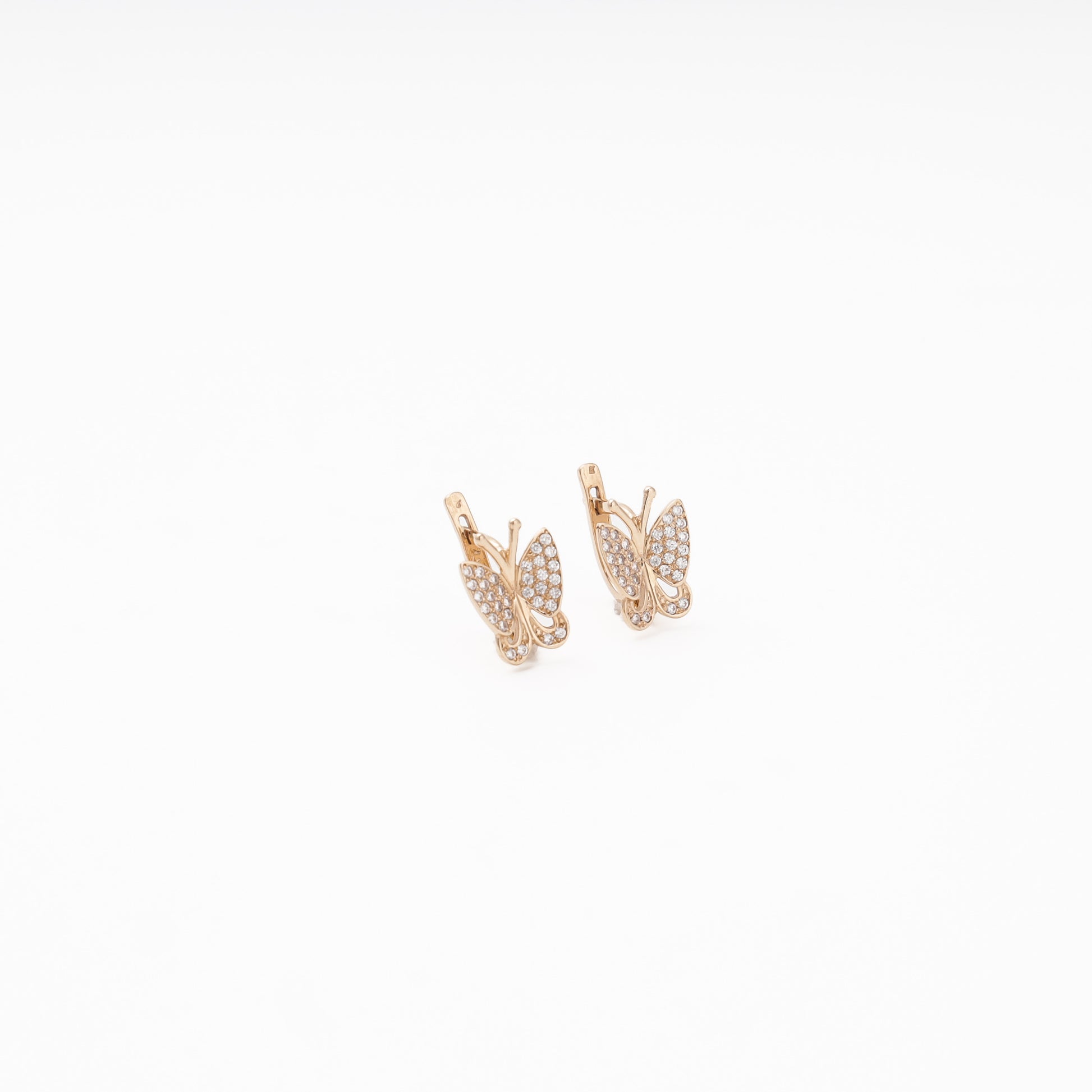 Rose Gold 585 14K Butterfly Earrings Fully Set with CZ — Kabluchka