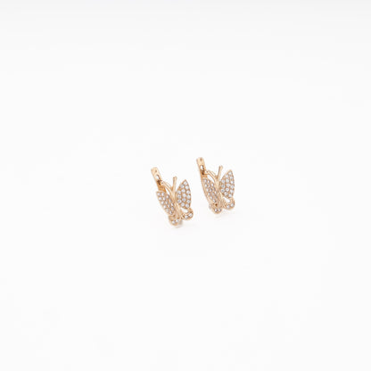Rose Gold 585 14K Butterfly Earrings Fully Set with CZ — Kabluchka