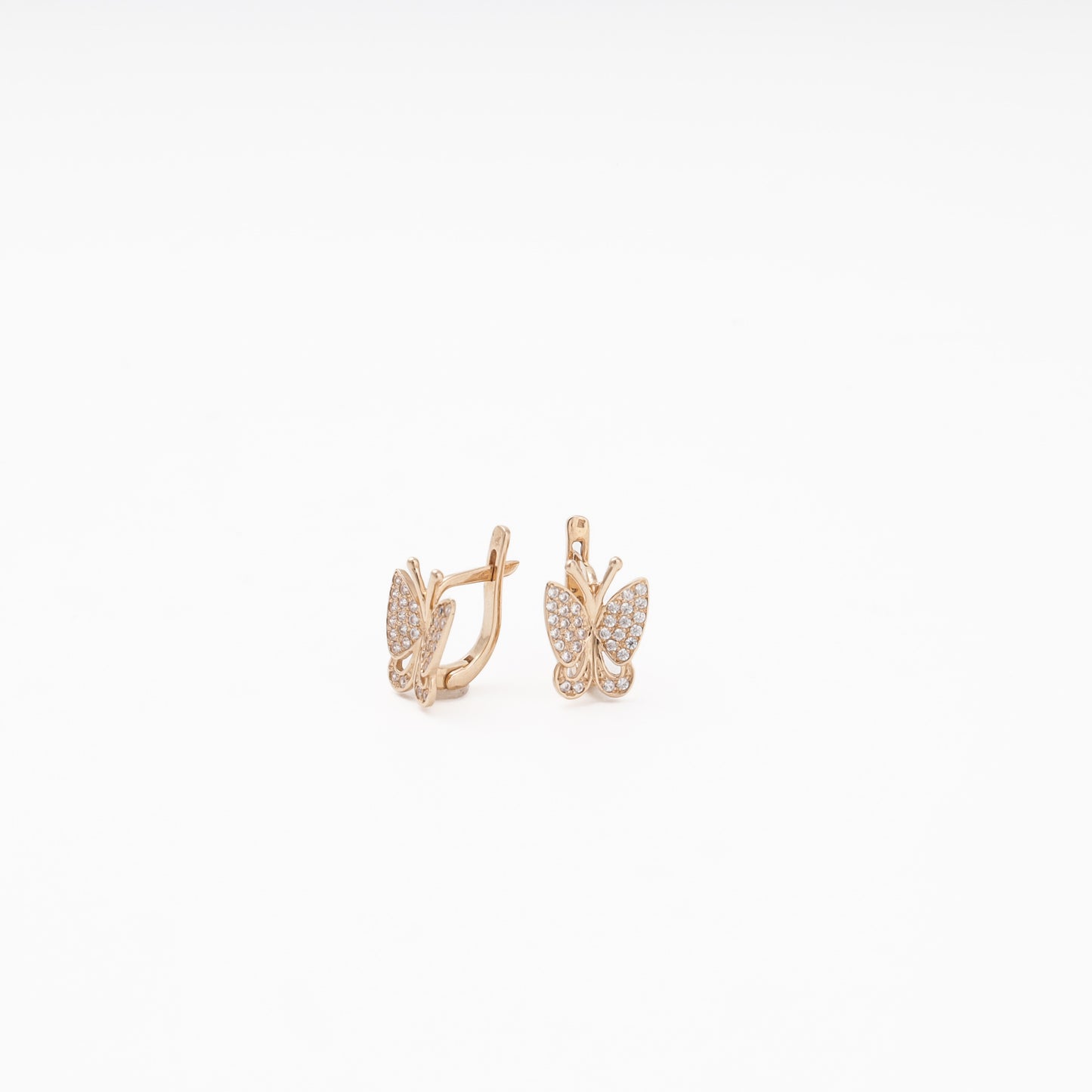 Rose Gold 585 14K Butterfly Earrings Fully Set with CZ — Kabluchka