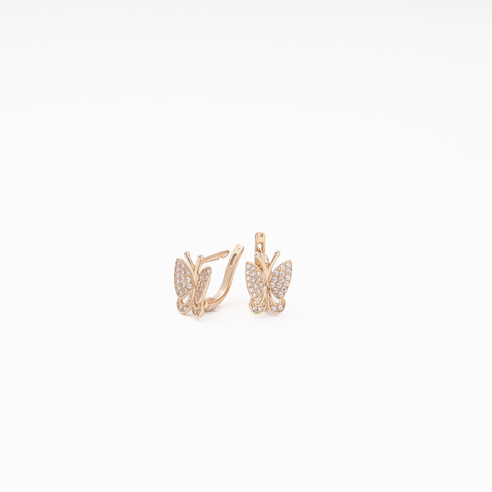 Rose Gold 585 14K Butterfly Earrings Fully Set with CZ — Kabluchka