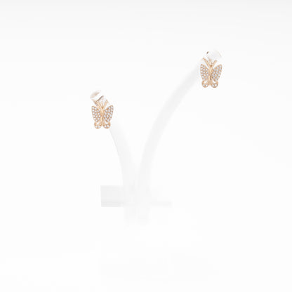 Rose Gold 585 14K Butterfly Earrings Fully Set with CZ — Kabluchka