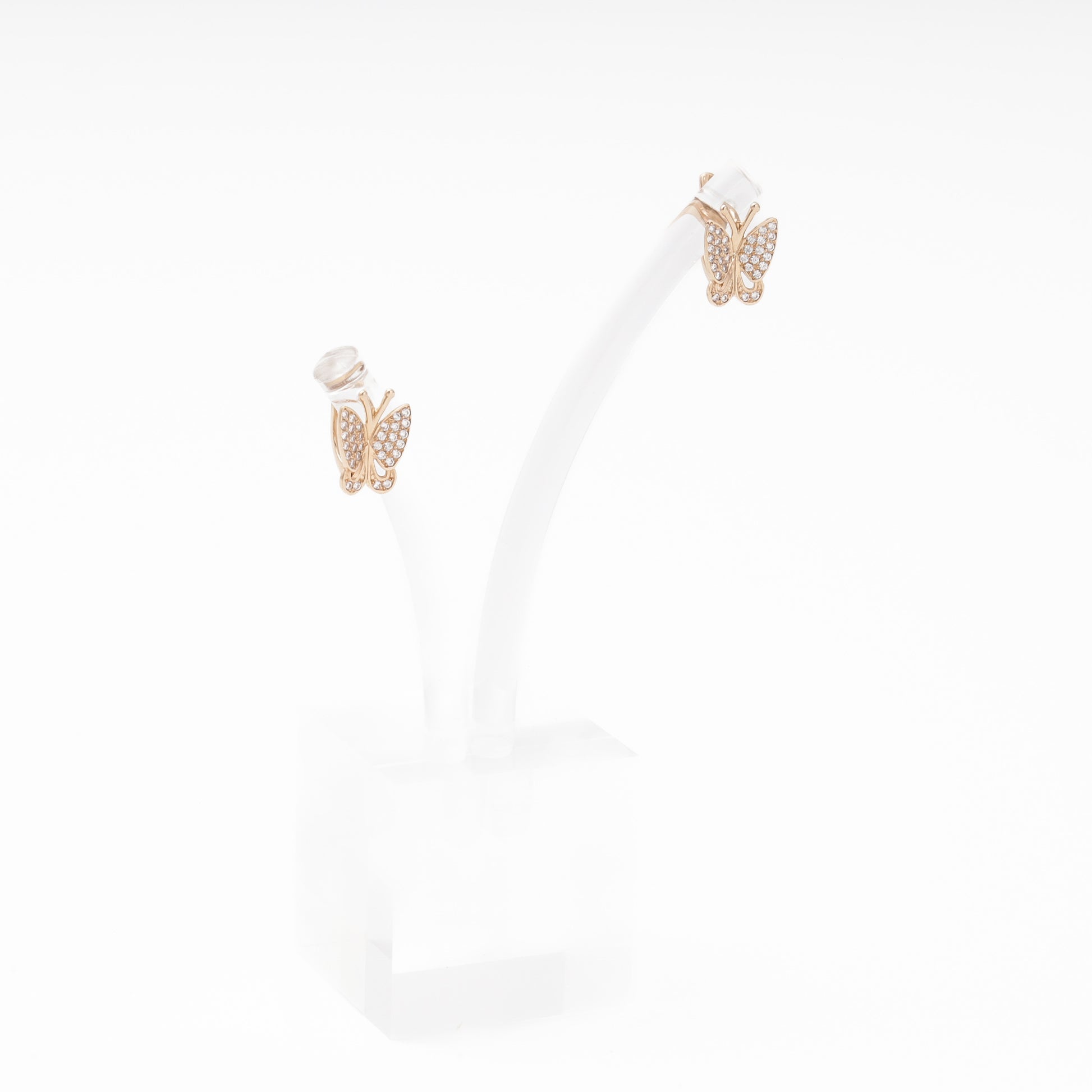 Rose Gold 585 14K Butterfly Earrings Fully Set with CZ — Kabluchka